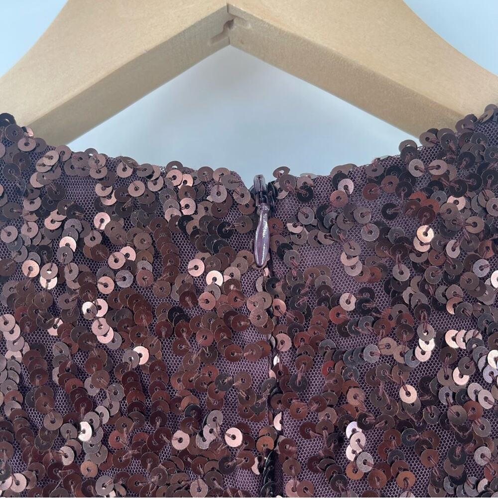FRENCH CONNECTION Dress Size 4 Emille Sparkle Long Sleeve Sequin Sheath Brown - Picture 10 of 15